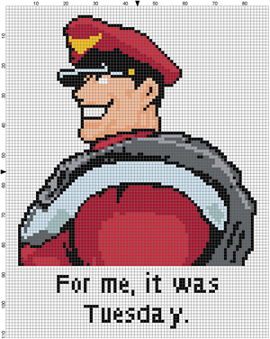 M.Bison: Street Fighter<br />8x10, 14 count aida cloth, DMC